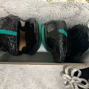 Tieks size 8
Color obsidian (black)patton leather 
silver bedazzled bow